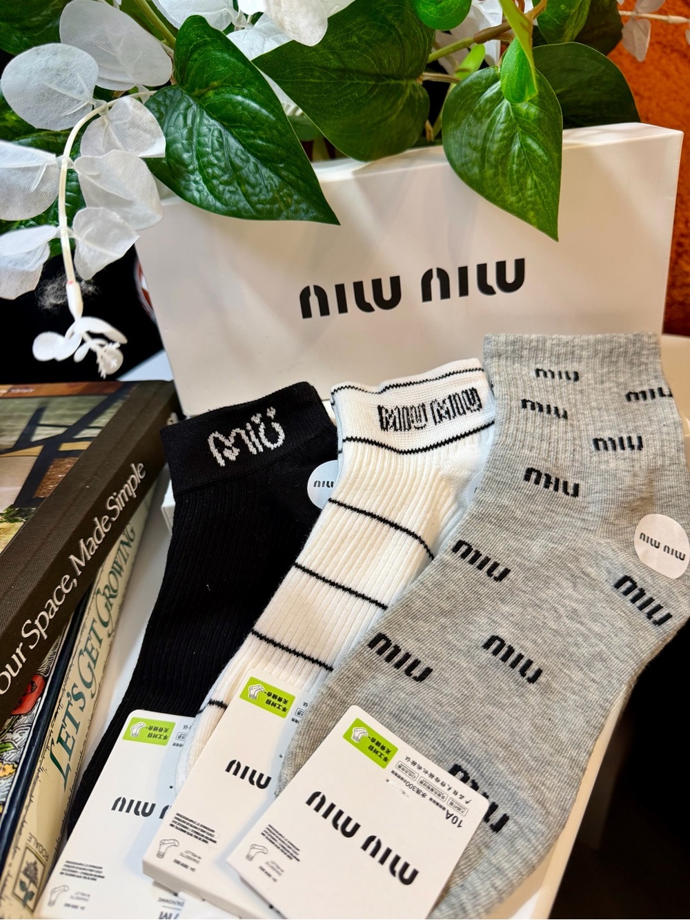 Miu Miu Black, White & Grey Casual Crew Socks Trio